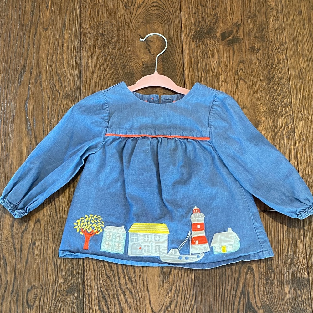 Baby Boden sz 12-18 Chambray Seaside VillageShirt